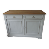 Antique sideboard patinated pearl gray waxed finish, wood top protected by varnish