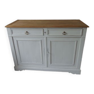 Antique sideboard patinated pearl gray waxed finish, wood top protected by varnish