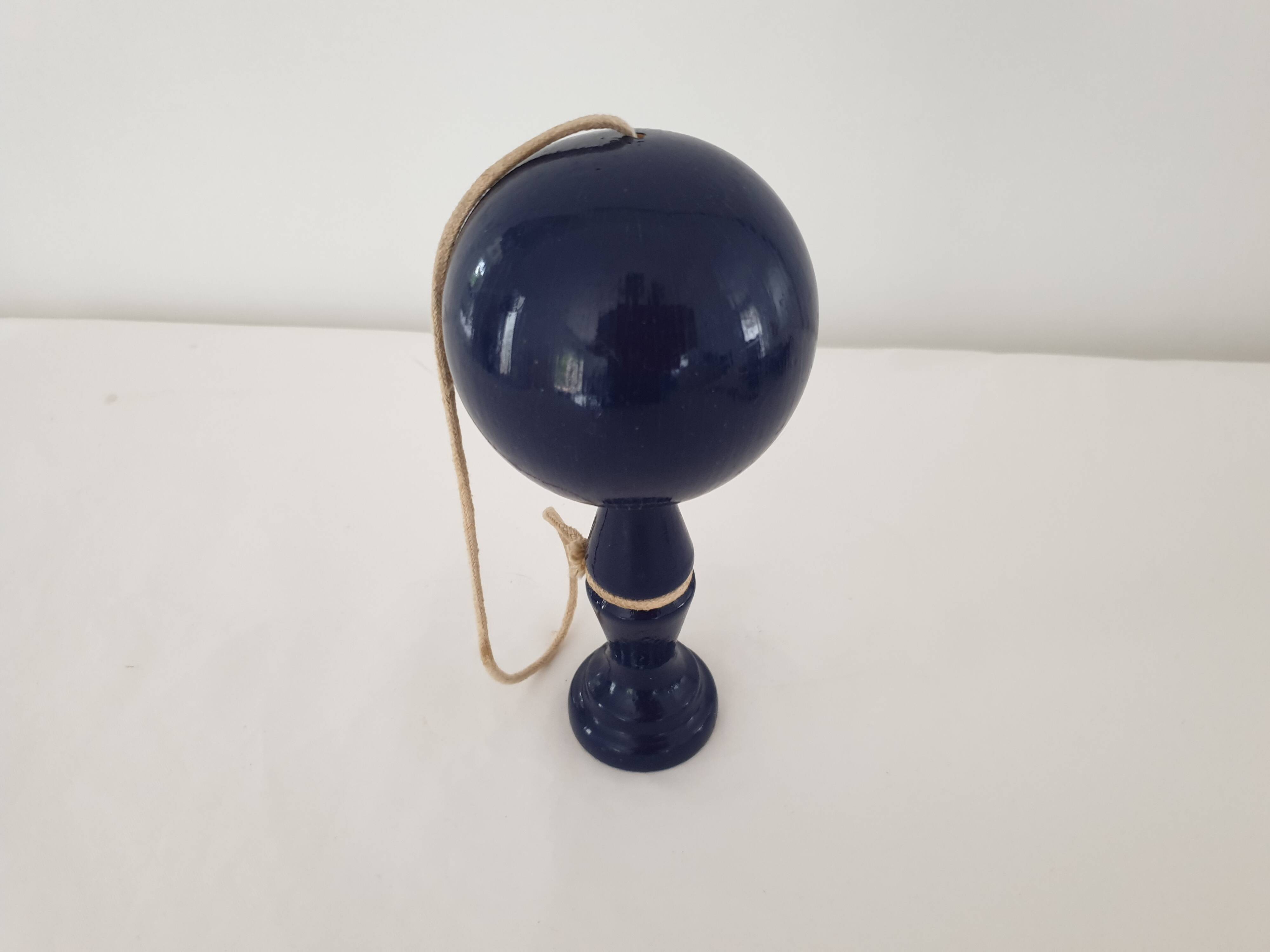 Old wooden Bilboquet - dark blue color Height 19 Cm