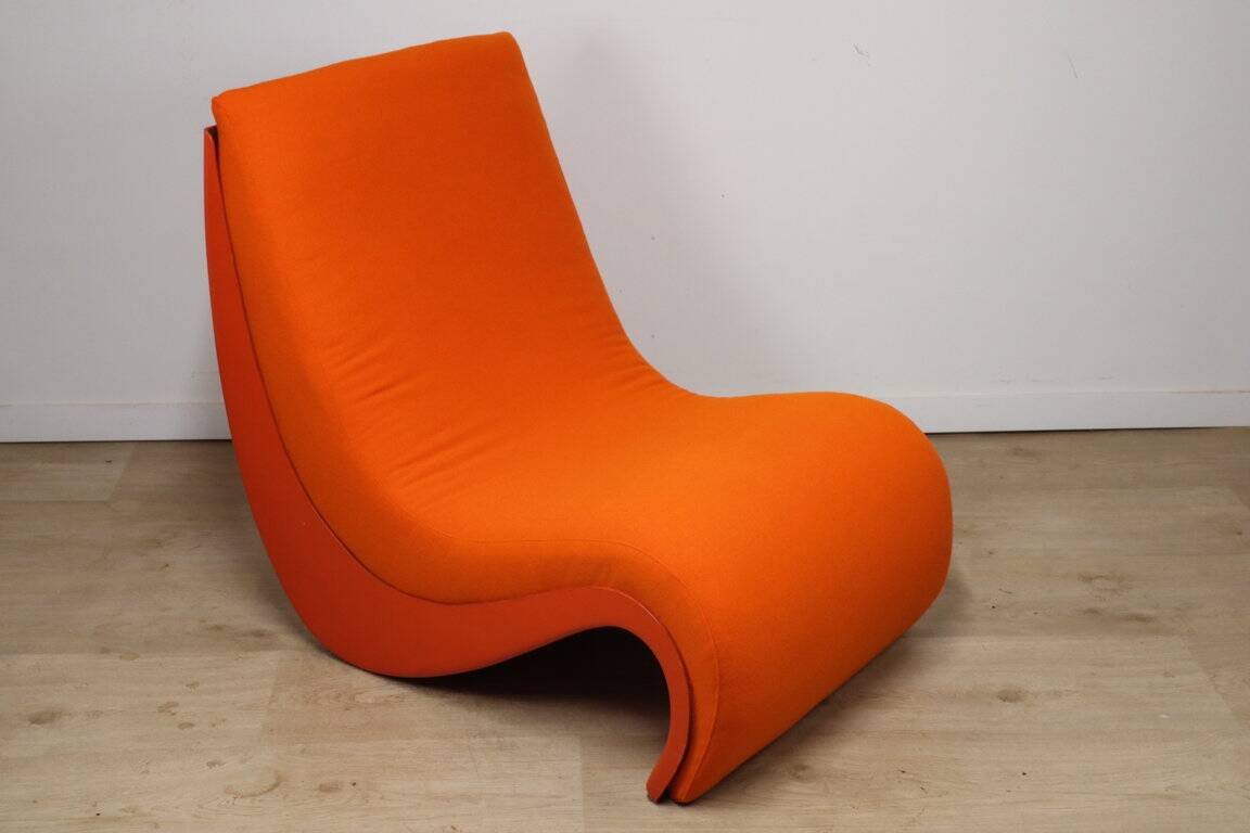 Vintage organic armchair in orange fabric and fiber, 1970