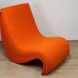 Vintage organic armchair in orange fabric and fiber, 1970