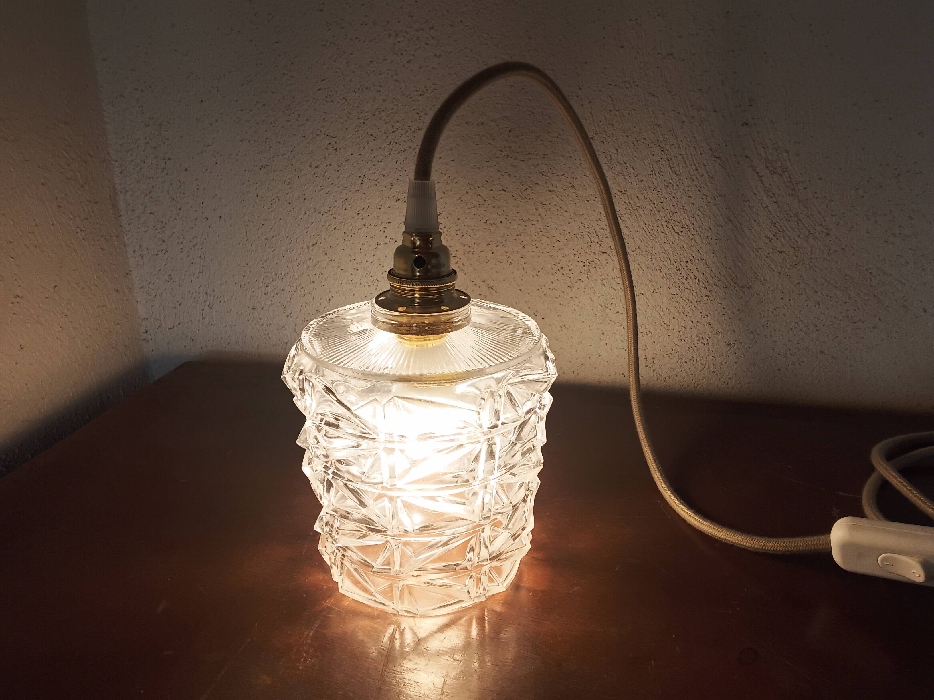 Vintage molded glass portable lamp
