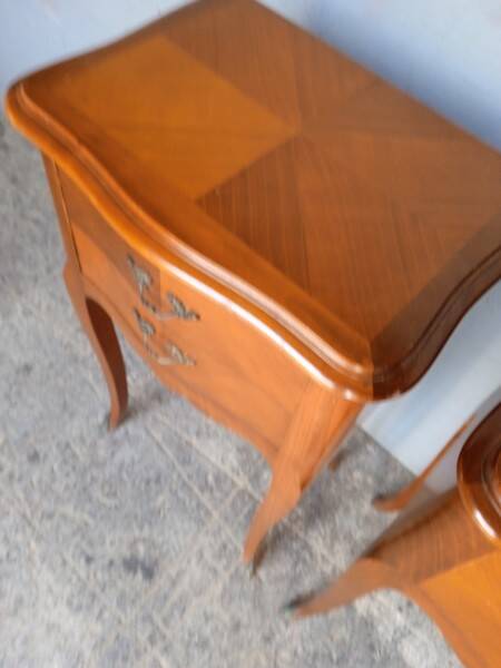 Pair of bedside cherry and bronze