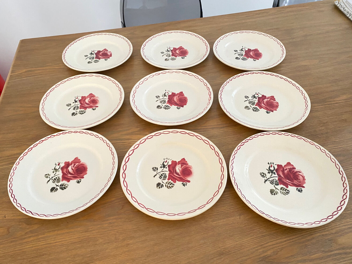 Dessert service 9 vintage Badonviller porcelain plates from the 60s