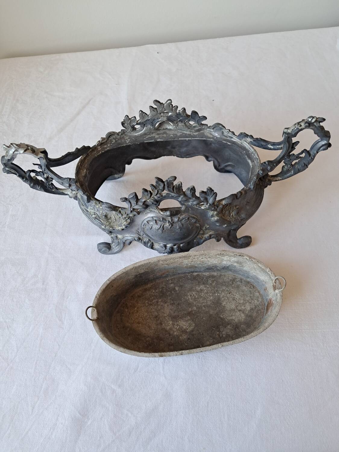 Napoleon III spelter centerpiece planter with rockery decoration