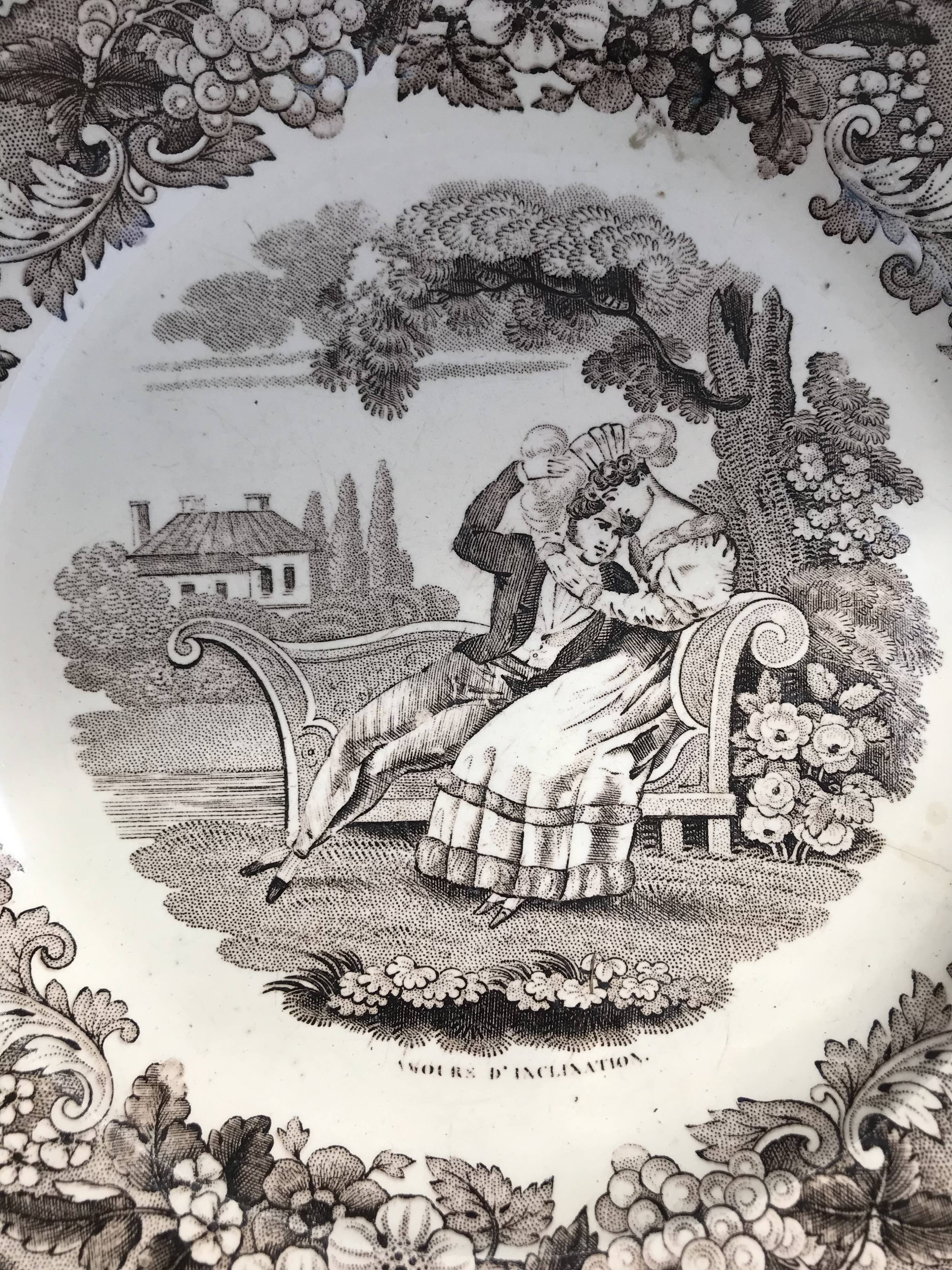 Set of 3 talking plates in Montereau earthenware "Louis Lebeuf Montereau"