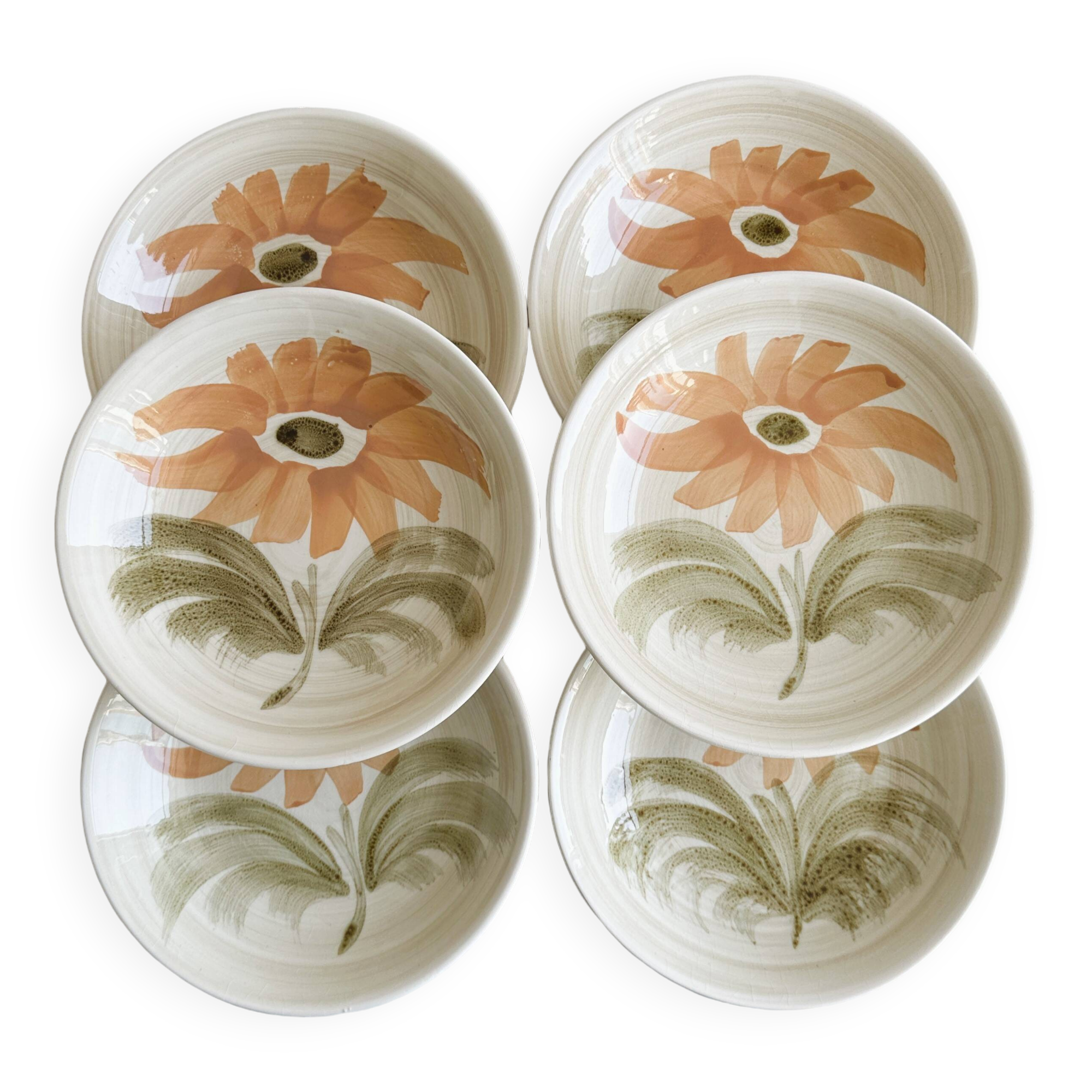 6 ceramic soup plates – hand-painted floral decoration
