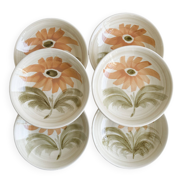 6 assiettes creuses en céramique – décor floral peint à la main