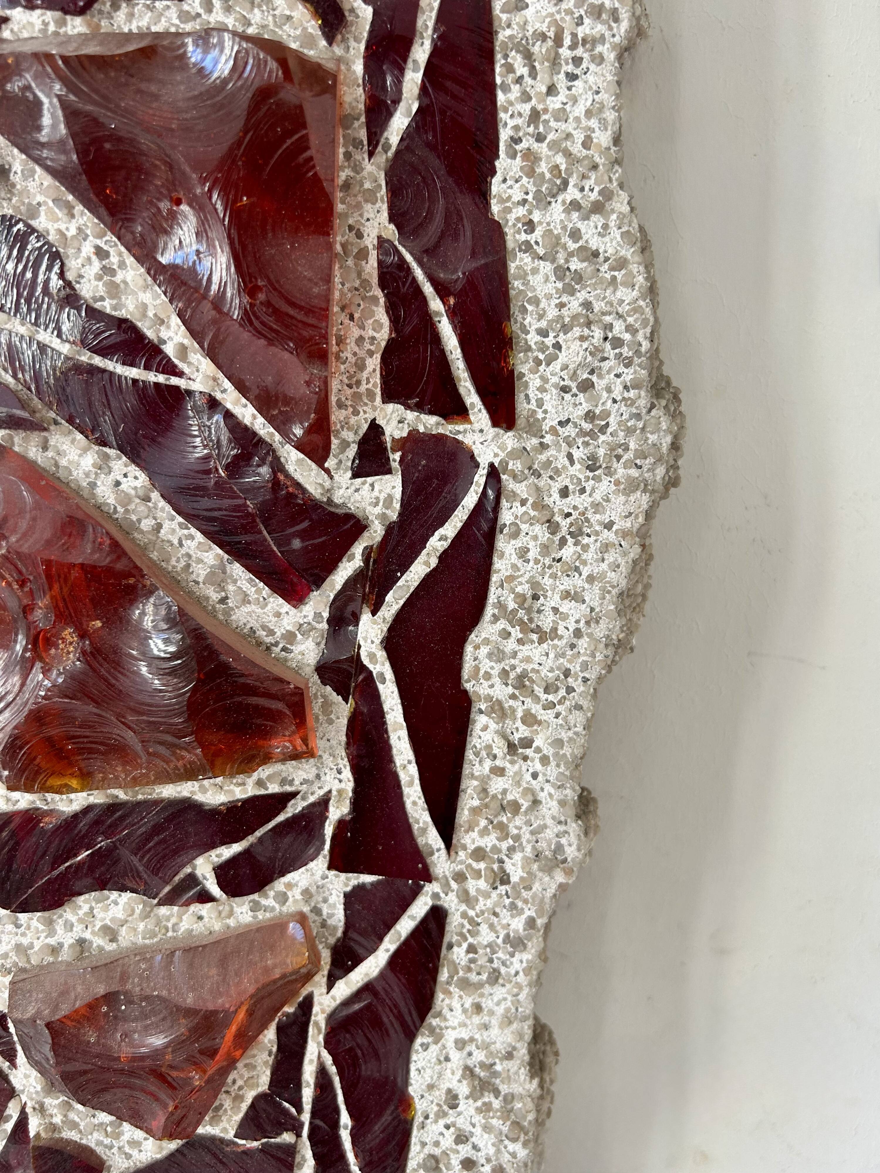 XL "stained glass" wall sconce, glass and cement, Sweden 1950