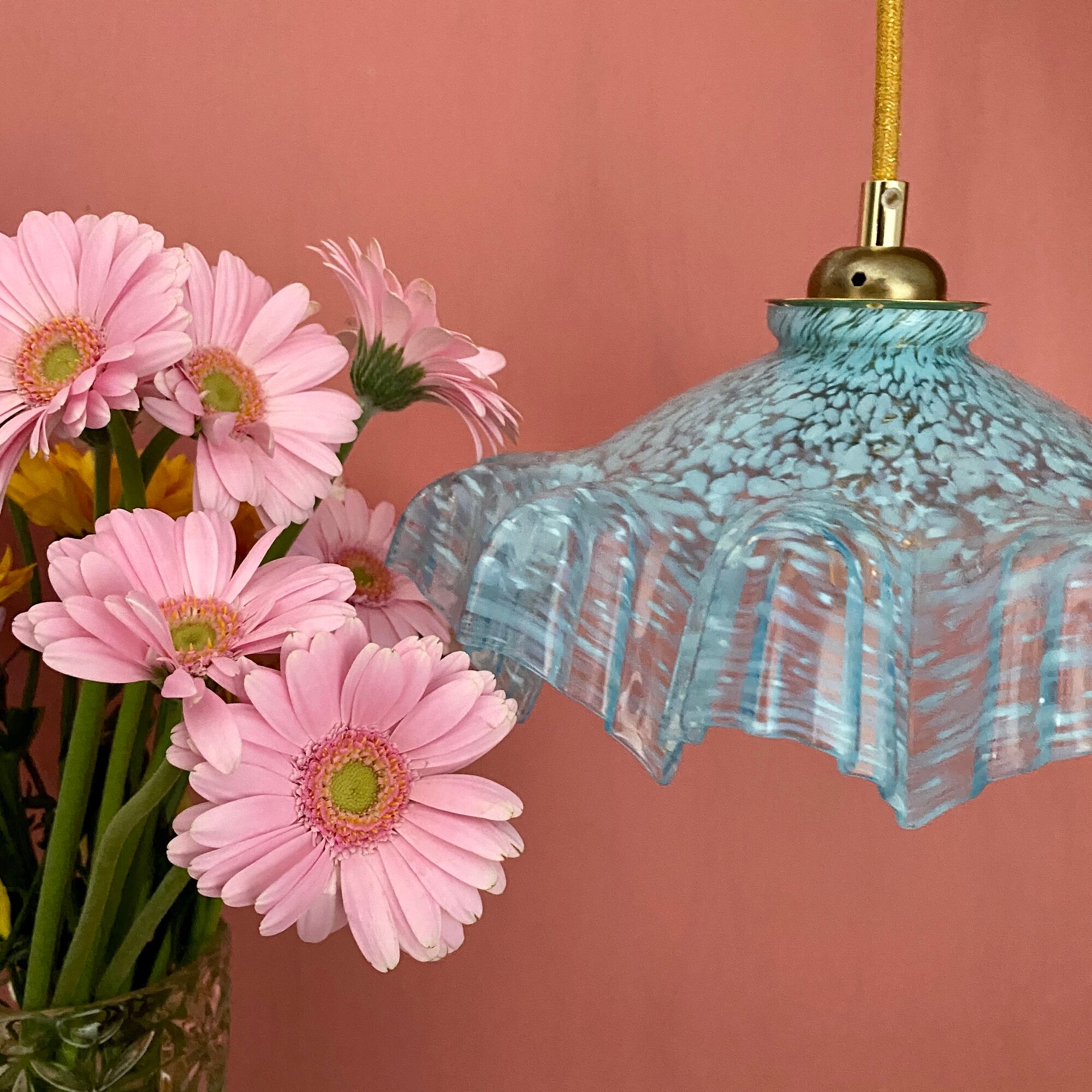 Vintage aabt-jour pendant lamp in blue Clichy glass