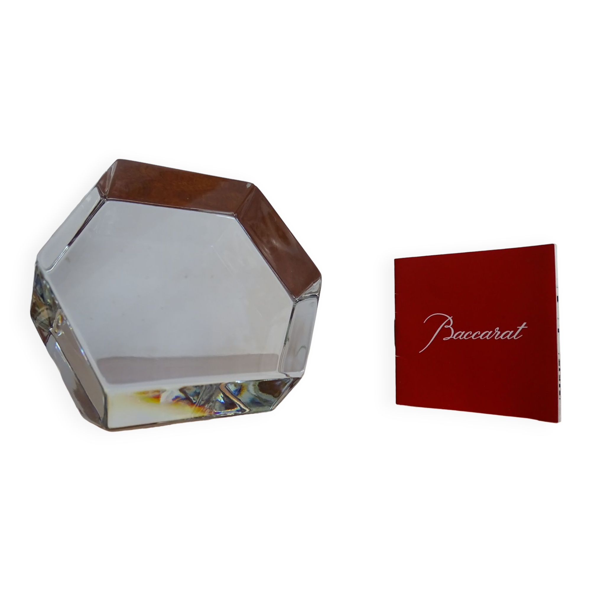 Baccarat crystal paper press - Signed hexagonal block