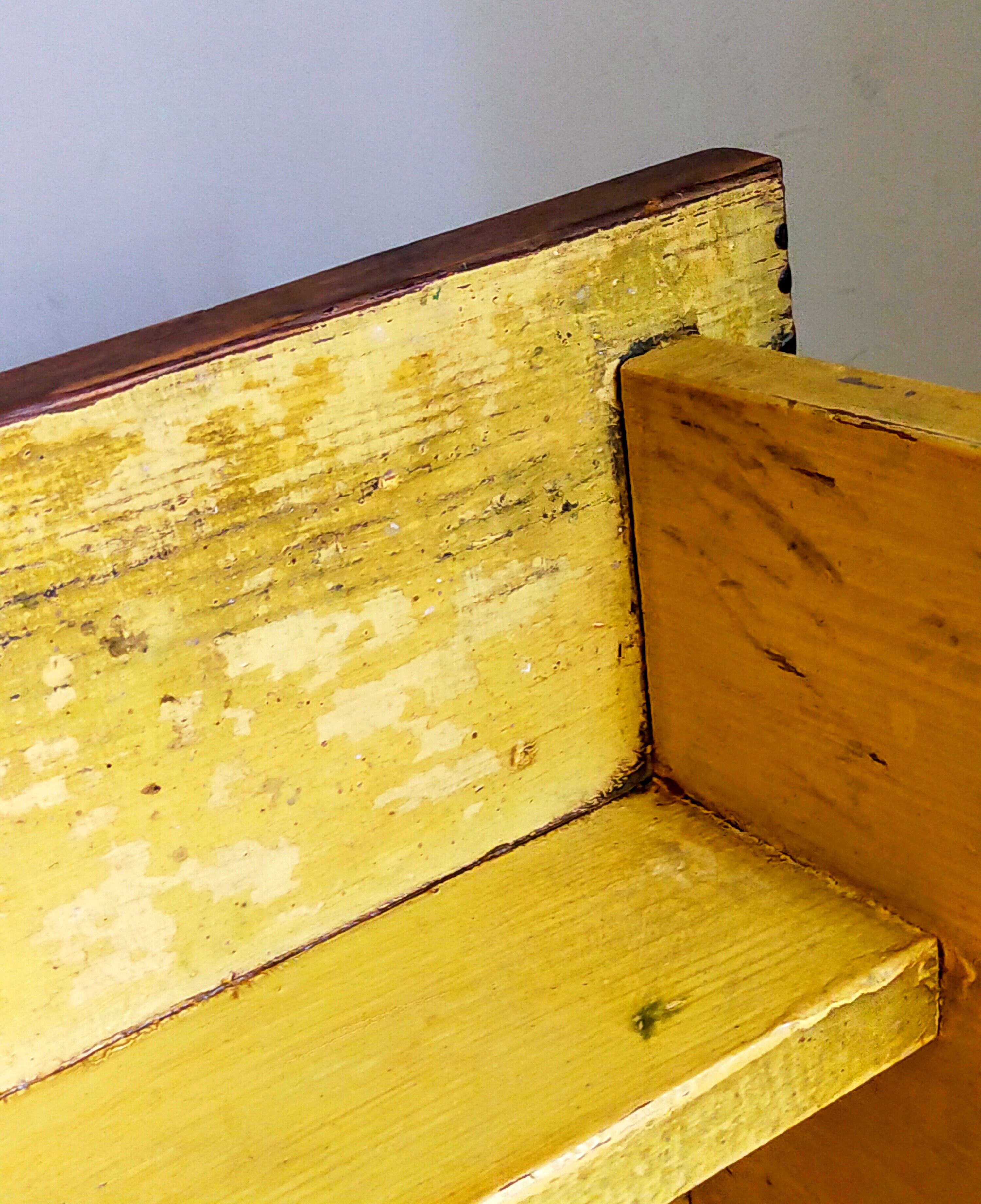 Art-populaire workshop stool in patinated wood
