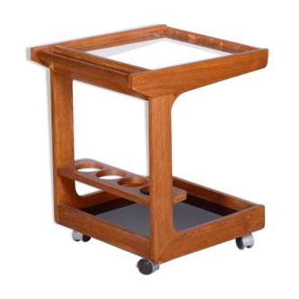 Restored midcentury trolley, mahogany, glass, revived polish, Czechia, 1960s