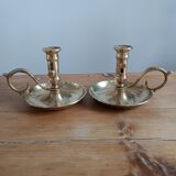 Duo of candlesticks 'cellar rat' in gilded brass