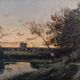 Impressionist painting "Animated twilight landscape" 19th century signed Barbizon