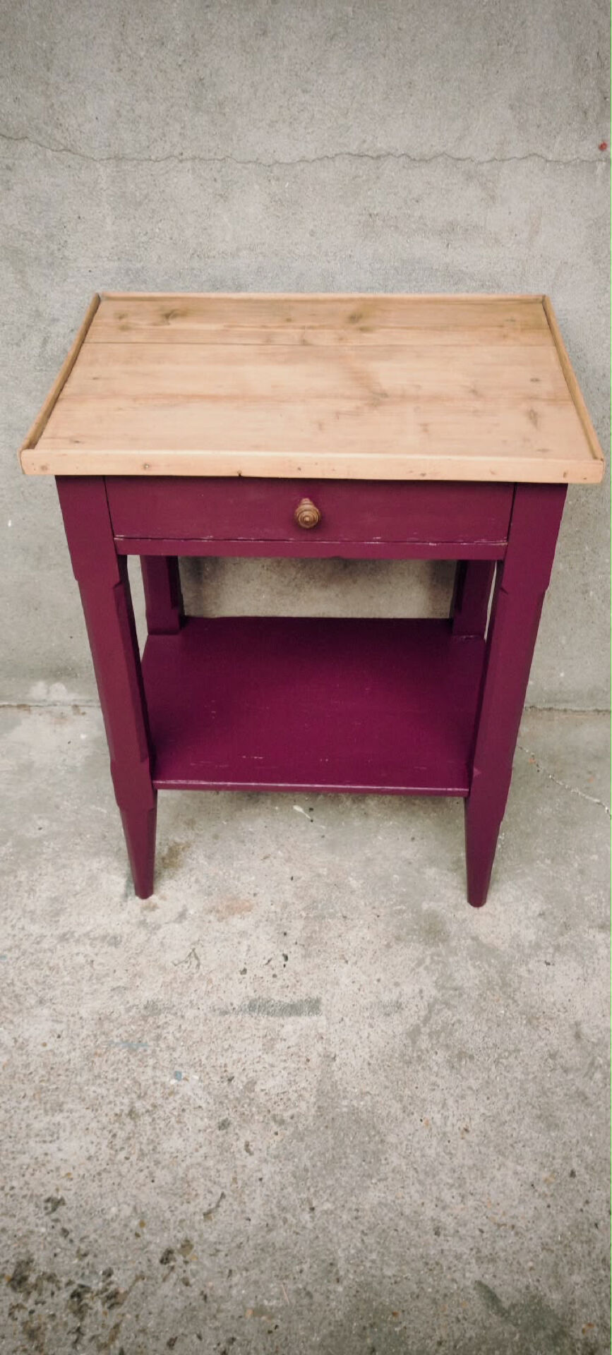 Wood and aubergine bedside table