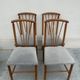 Suite de 4 chaises vintage en bois, dossier éventail, années 50/60