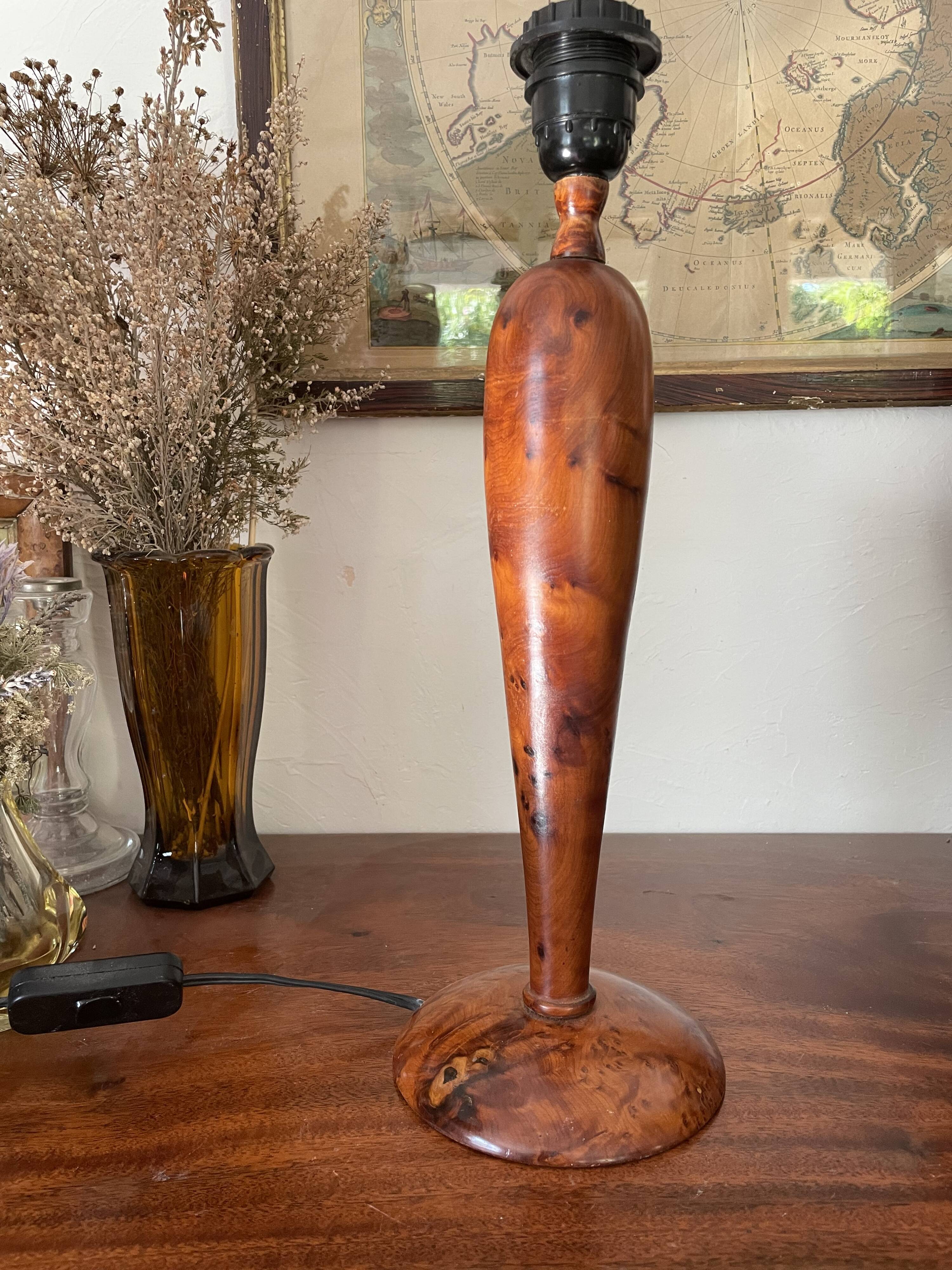 Pied de lampe en ronce de noyer style Art déco 40cm