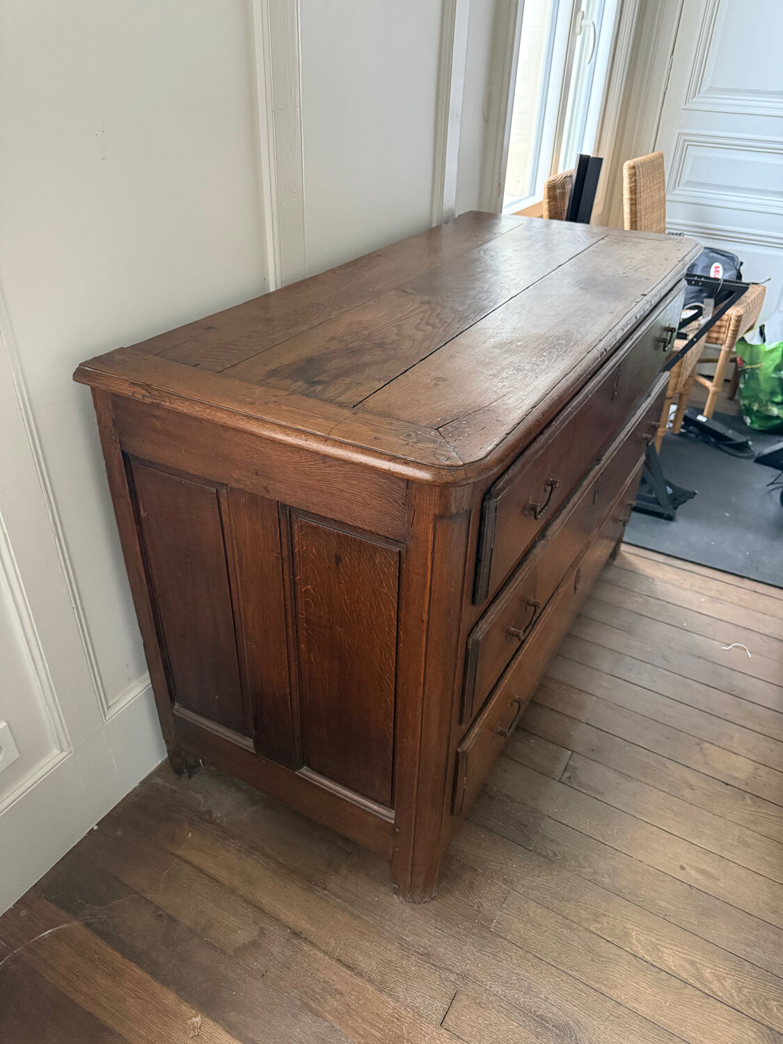 Large Louis-Philippe chest of drawers in solid oak - 140 cm