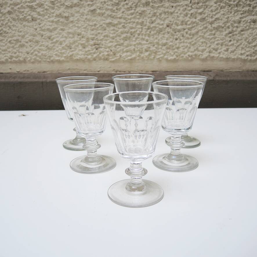 6 Antique Caton Style Crystal Stemmed Glasses H11 cm