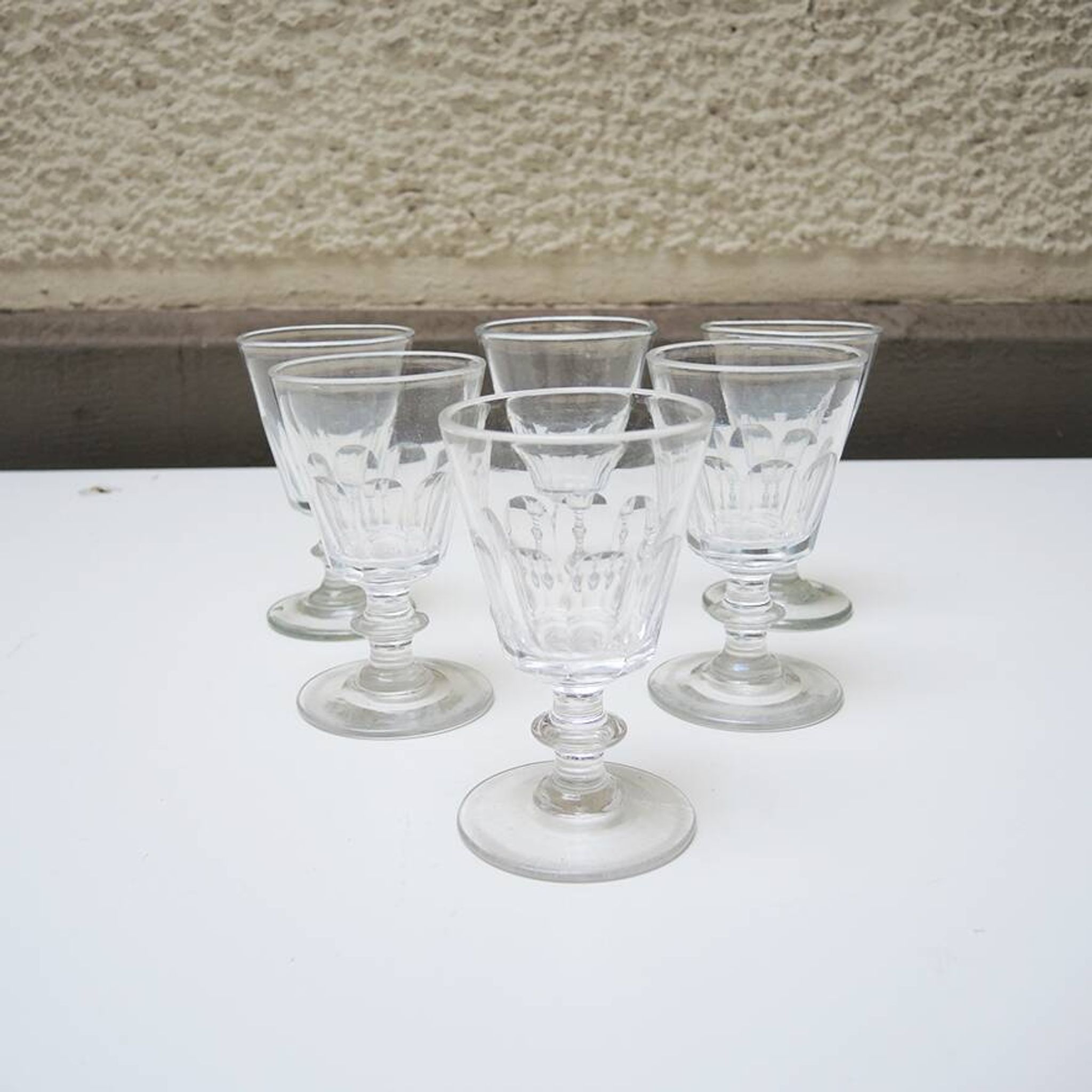 6 Antique Caton Style Crystal Stemmed Glasses H11 cm