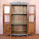 Old art deco display case in original Burmese teak with gray-blue patina