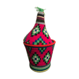 Berber wool and red and green raffia basket