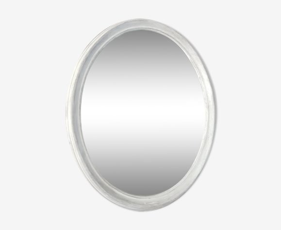 Miroir ovale patiné gris gustavien 28x34cm