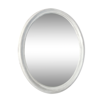 Miroir ovale patiné gris gustavien 28x34cm