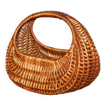 Petit panier vintage en osier tressé – Anse intégrée – Vannerie rétro
