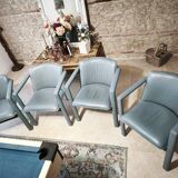 4 fauteuils Leolux modele Cachucha bleu ciel