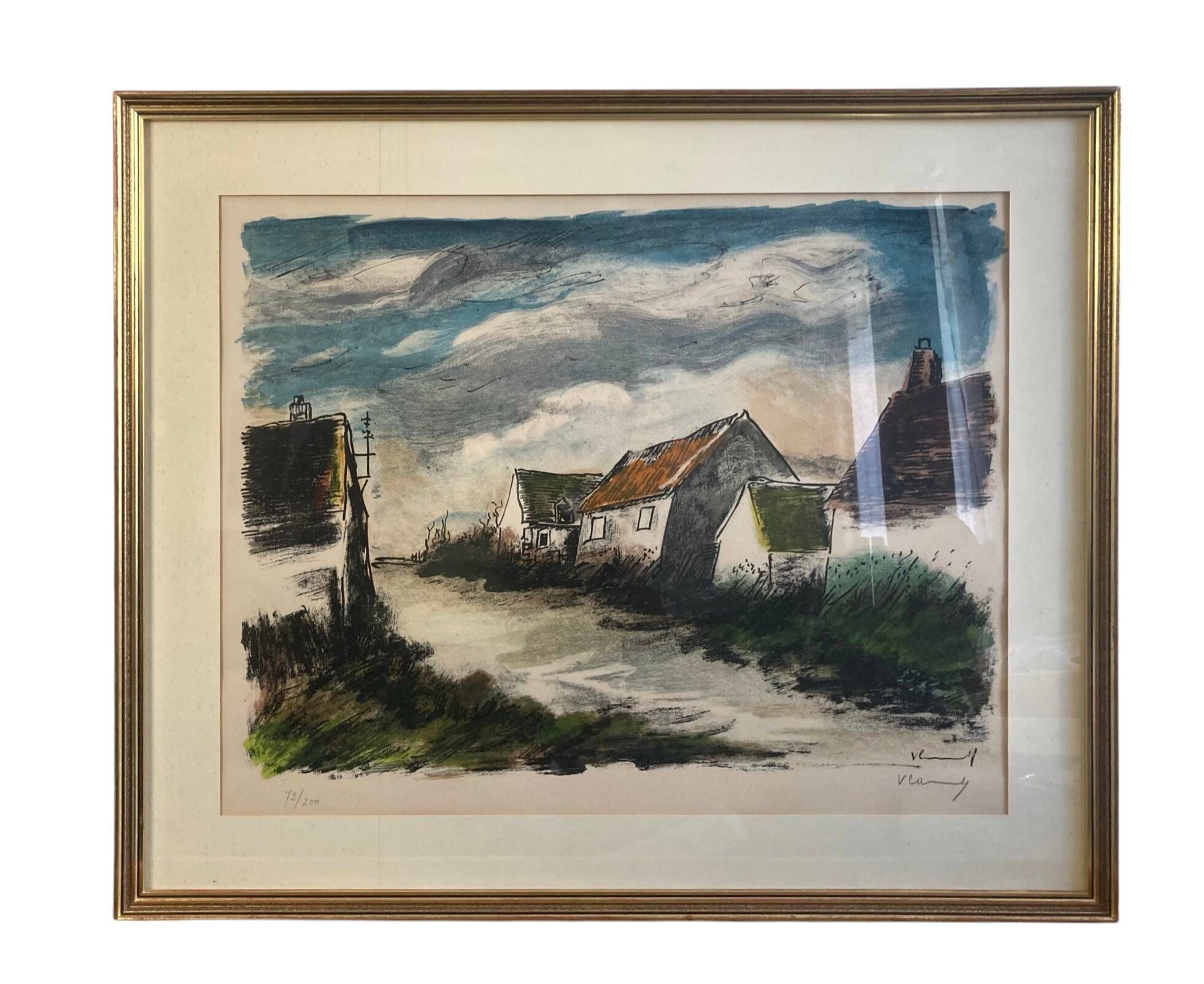 Vlaminck, original lithograph Montigny-sur-Avre signed 20th century