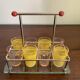 set of six digestive glasses with glass and metal tray