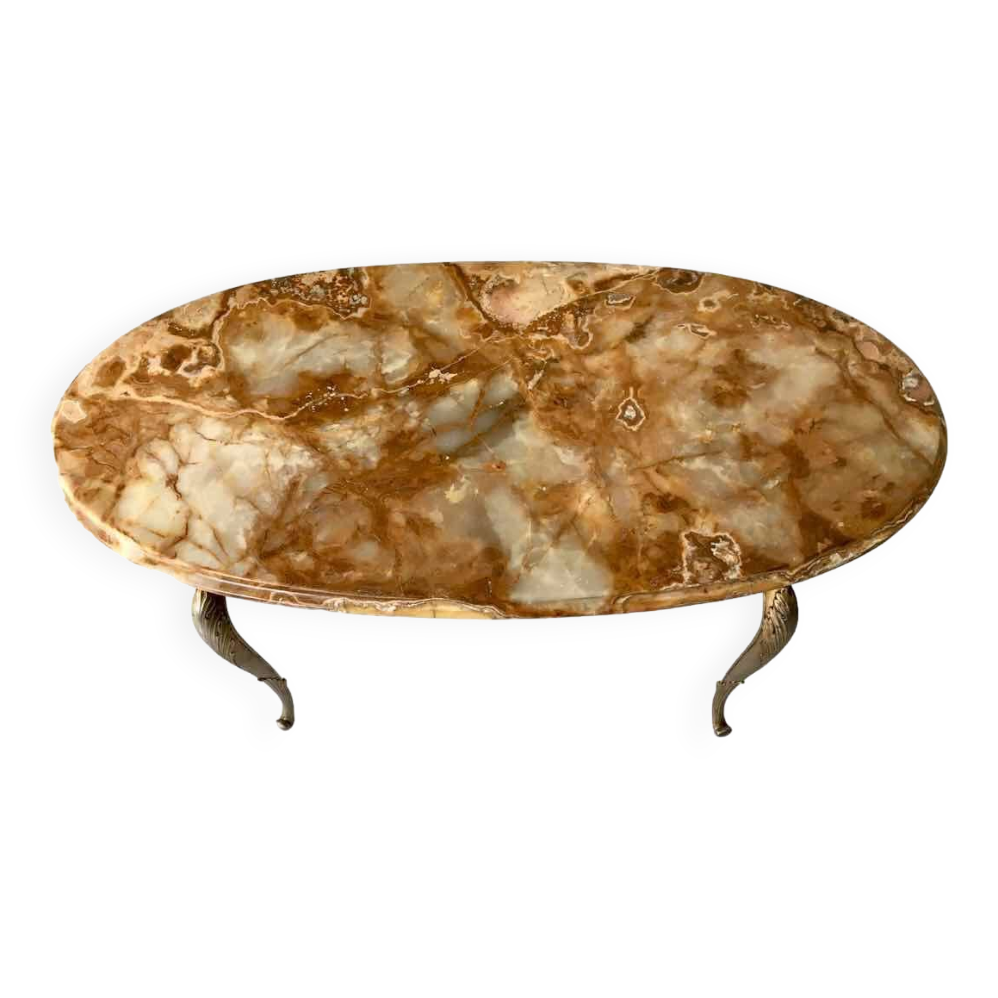 Oval coffee table in onyx and brass 1950