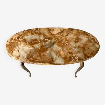 Oval coffee table in onyx and brass 1950