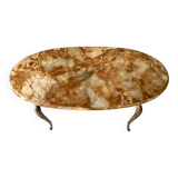 Table basse ovale en onyx et laiton 1950