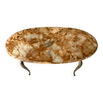 Oval coffee table in onyx and brass 1950