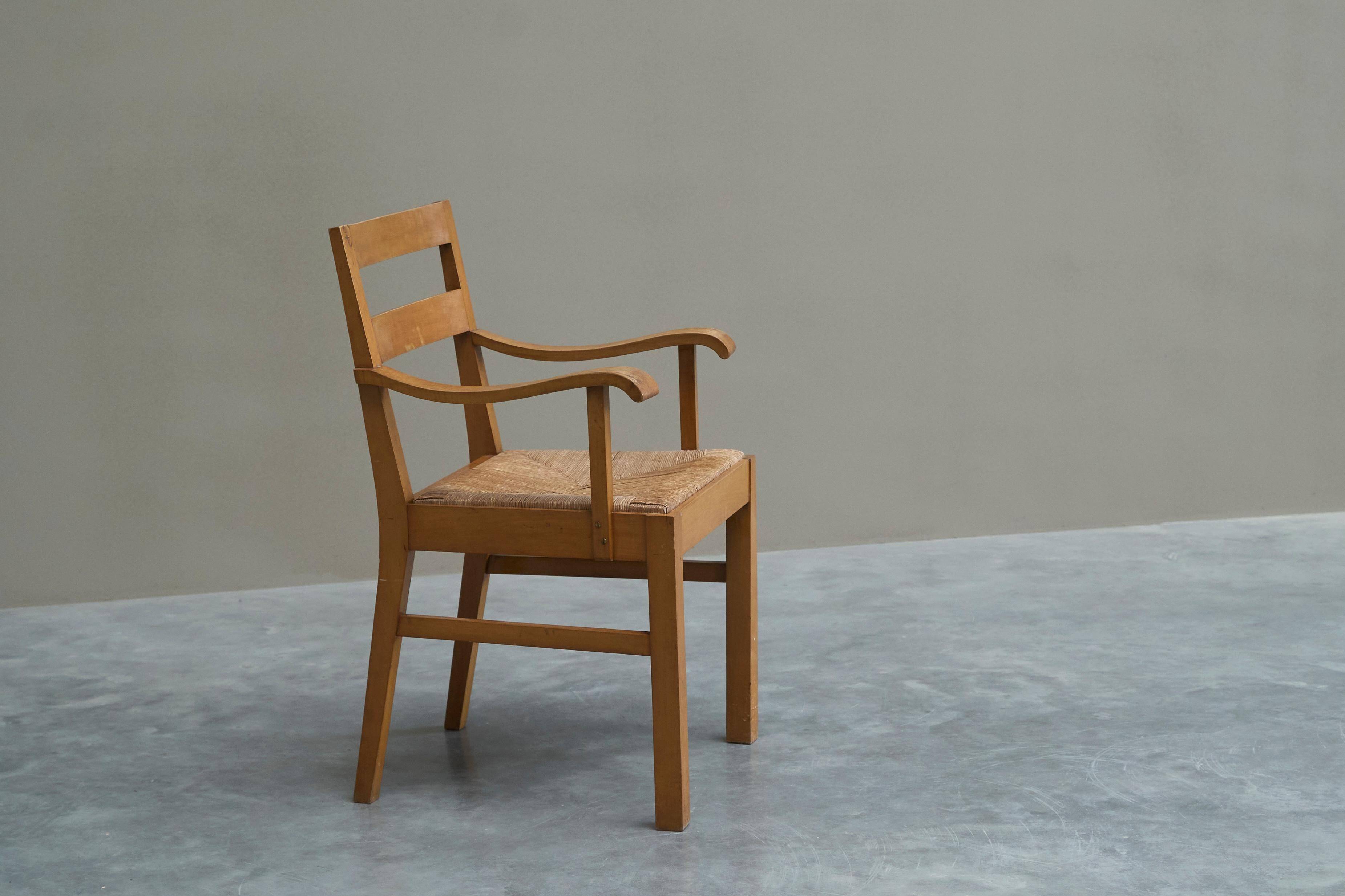 Oscar Degeyter armchair, solid wood, rush, 1942