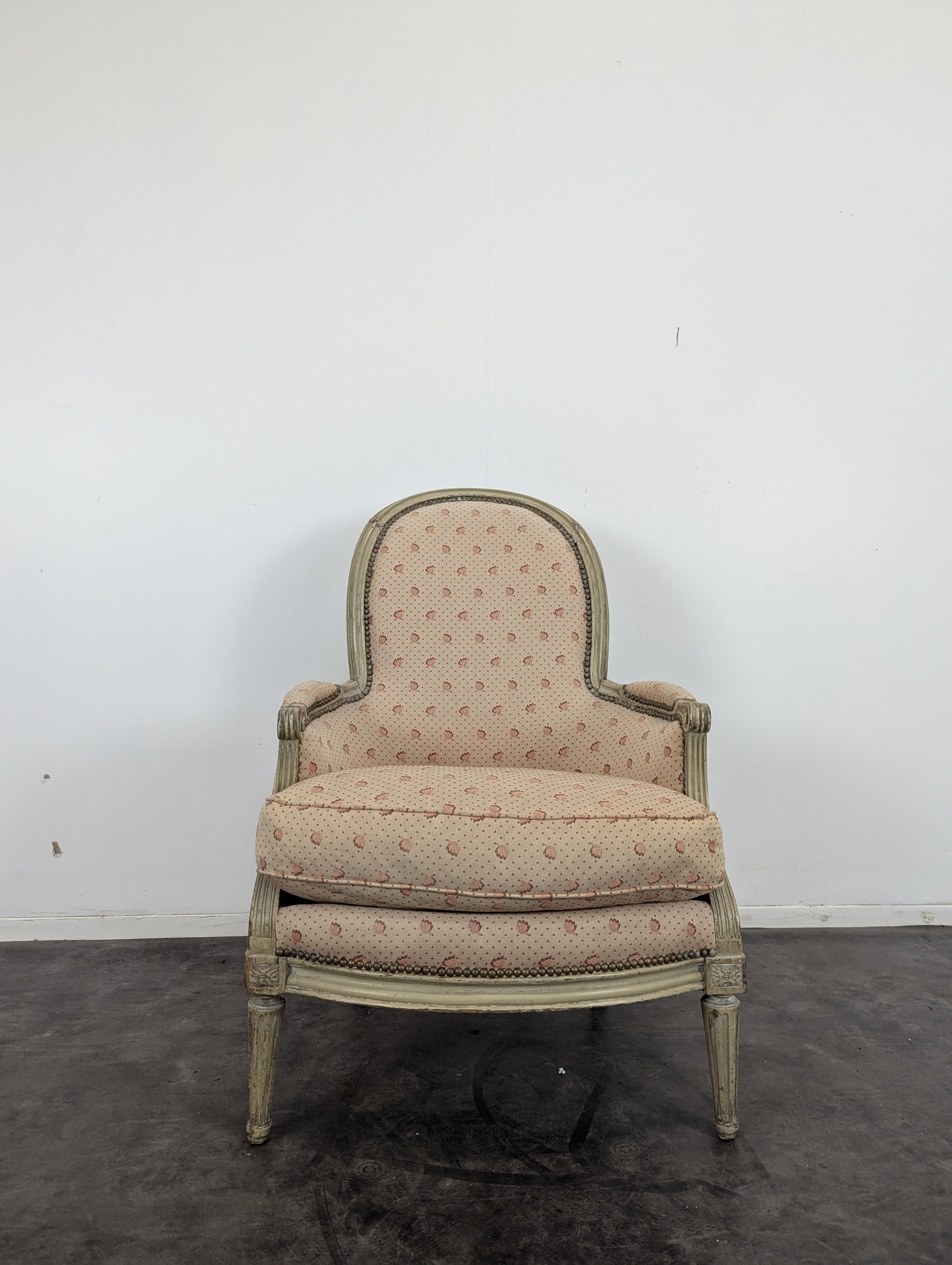 Louis XVI period bergère armchair with re-engraving