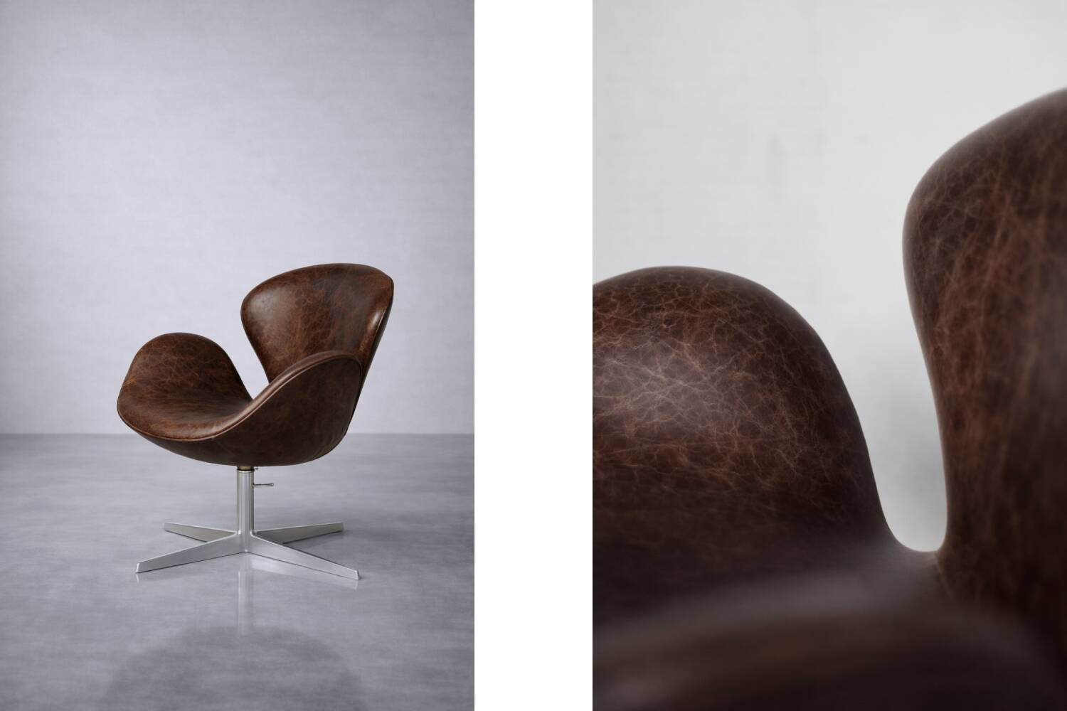 Vintage Mid-Century Modern Danish Brown Leather Swan Chair by Arne Jacobsen