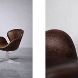 Vintage Mid-Century Modern Danish Brown Leather Swan Chair by Arne Jacobsen