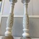 Pair of Candlesticks Candlesticks Turned Wood Carved Bleached Deco Art