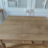 Meuble de métier vintage en chêne sur roulettes, 1 tiroir, 2 tablettes.