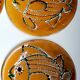 6 flat fish glazed plates