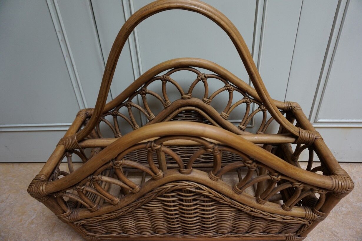 Mid-century italian french riviera bamboo & rattan magazine rack, 1960s