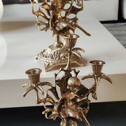 Pair of Antique 3-light candlesticks. Puttis/Cherubs. Bronze