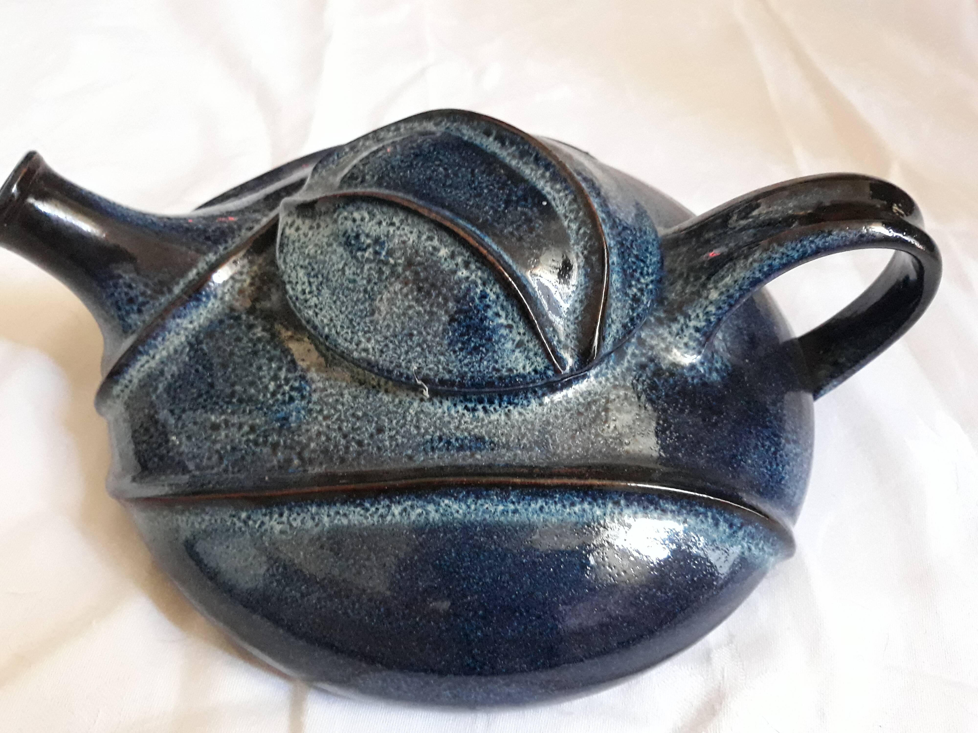 Large teapot in blue glazed Earth