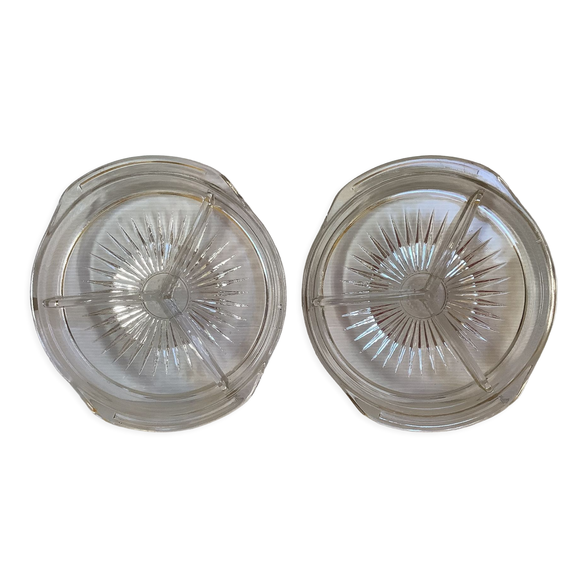 Pair of old thick molded glass servants