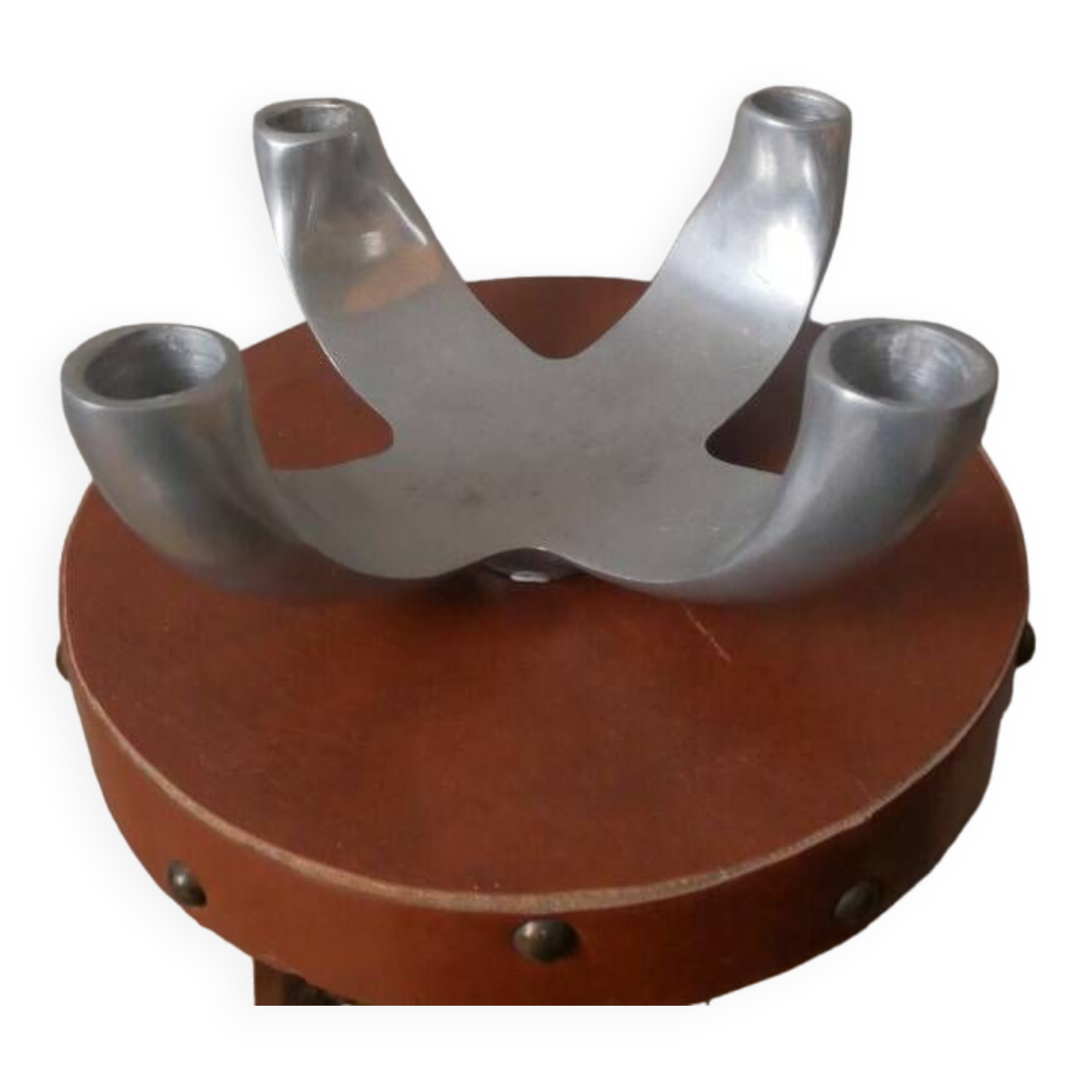 candle holder candlestick candelabra in aluminum silver metal Scandinavian decorative object