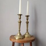 Pair of antique brass candlesticks Scandinavian countryside candlesticks